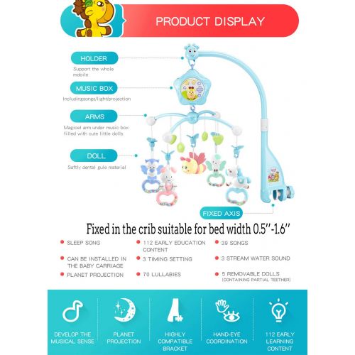  Caterbee caterbee Baby Crib Mobile for Pack and Play, Crib mobiles for boy kit with Lights and Music, Remote, Projector,Stand, Newborn Gift for Stroller Accessories. Materials:ABS+Plastic(B