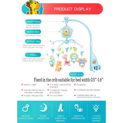  [아마존베스트]Baby Mobile for Crib, Crib Toys with Music and Lights, Remote, Stand, Holder, Carrier, lamp, Projector for Pack and Play. Crib Mobile for boy Kid kit, Materials:ABS+Plastic(Blue-Fo