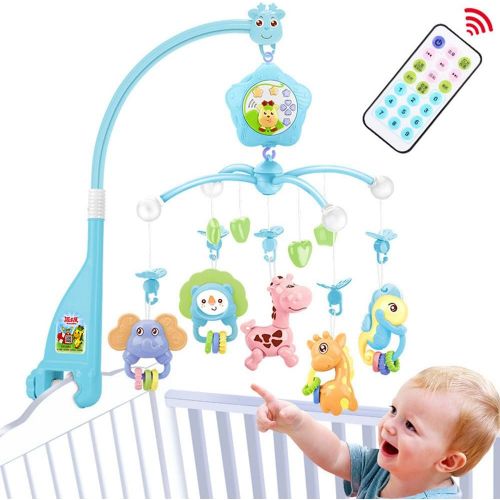  Caterbee Baby Mobile for Crib, Crib Toys with Music and Lights,Remote, lamp, Projector for Pack and Play. Crib Mobile for boy. Materials:ABS+Plastic(Blue-Forest)