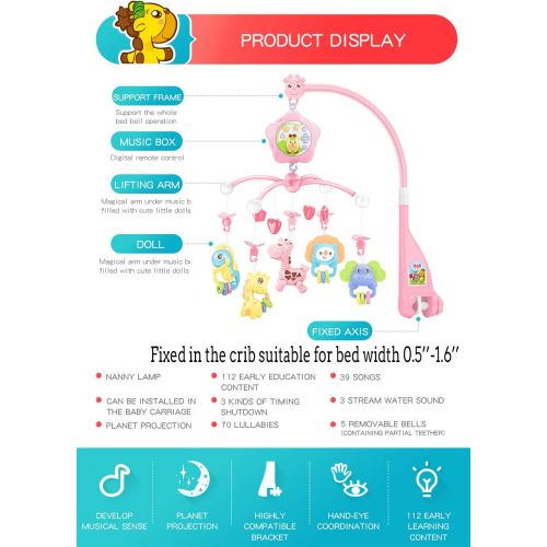  Caterbee Baby Crib Mobile for Pack and Play, Crib Toys with Lights and Music, Remote,Projector for Girl, Stroller Accessories. Material: ABS+Plastic(Pink-Forest)