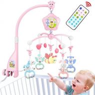 caterbee Baby Mobile for Crib with Music, Crib Mobile for Girls with Lights and Musical, Remote and Toys for Pack and Play,Stroller Accessories. Material:ABS+Plastic (Pink-Bee)