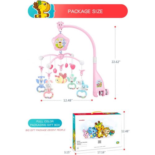  caterbee Baby Mobile for Crib with Music, Crib Mobile for Girls with Lights and Musical, Remote and Toys for Pack and Play,Stroller Accessories. Material:ABS+Plastic (Pink-Bee)