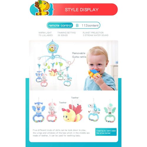  caterbee Baby Mobile for Crib with Music, Crib Mobile for Girls with Lights and Musical, Remote and Toys for Pack and Play,Stroller Accessories. Material:ABS+Plastic (Pink-Bee)