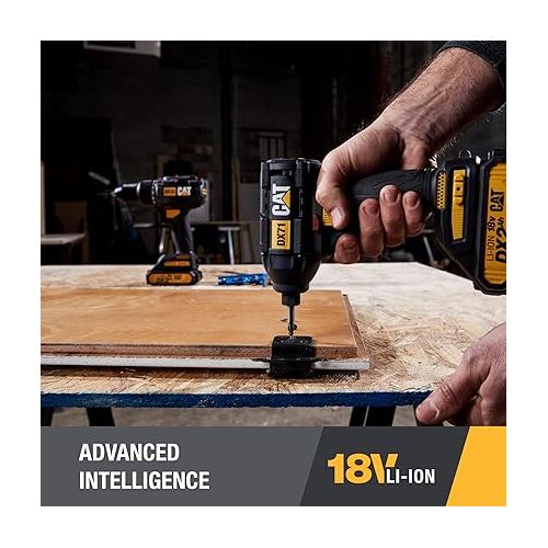  Cat® 18V 1 FOR ALL Cordless Hammer Drill & Impact Driver Combo Kit with 2 Batteries -DX12K, Black