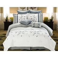 Cathay Home 8 Piece Willow Embellishment Comforter Set, King, GreyWhite