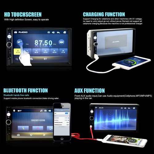  Double Din Car Stereo, Cavogin 7 inch Touch Screen in Dash Car Radio Receiver Audio Video Player Supports Bluetooth FM Mp3TFUSBAUXSubwoofer with Rear View Camera + Remote Contr