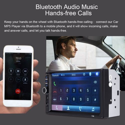  Double Din Car Stereo, Cavogin 7 inch Touch Screen in Dash Car Radio Receiver Audio Video Player Supports Bluetooth FM Mp3TFUSBAUXSubwoofer with Rear View Camera + Remote Contr