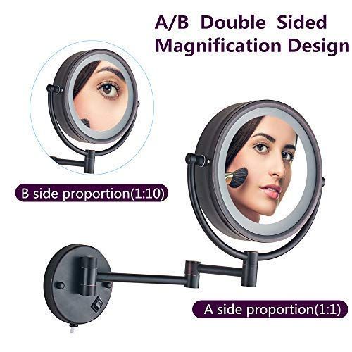  Cavoli Wall Mounted Makeup Mirror with LED Lighted 10x Magnification,8.5 Inches,Bathroom and Hotel, Chrome Finish,Made of Brass