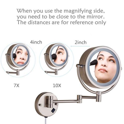  Cavoli Wall Mounted Makeup Mirror with LED Lighted 10x Magnification,8.5 Inches,Bathroom and Hotel, Chrome Finish,Made of Brass