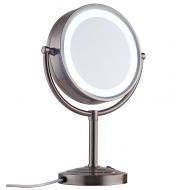 Cavoli 8.5 inch LED Makeup Mirror with 7x Magnification, Daylight Tabletop Two-sided,360 Swivel,Metal & Glass, Plug Powered Nickel Finish(8.5in,7x)