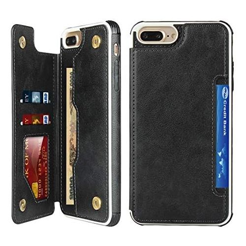  [아마존베스트]Cavor iPhone 6 Plus/6s Plus/7 Plus/ 8 Plus Case, Wallet Card Holder Case [4 Card Slots] [with Lanyard] PU Leather Flip Shockproof Cover for iPhone 6 Plus/6s Plus/7 Plus/ 8 Plus - B