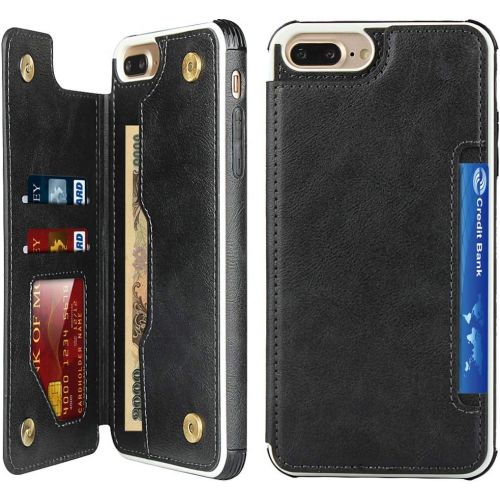  [아마존베스트]Cavor iPhone 6 Plus/6s Plus/7 Plus/ 8 Plus Case, Wallet Card Holder Case [4 Card Slots] [with Lanyard] PU Leather Flip Shockproof Cover for iPhone 6 Plus/6s Plus/7 Plus/ 8 Plus - B