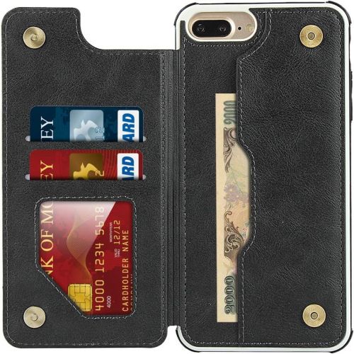  [아마존베스트]Cavor iPhone 6 Plus/6s Plus/7 Plus/ 8 Plus Case, Wallet Card Holder Case [4 Card Slots] [with Lanyard] PU Leather Flip Shockproof Cover for iPhone 6 Plus/6s Plus/7 Plus/ 8 Plus - B