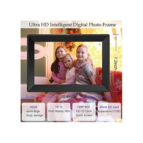  Touchscreen Digital Picture Frame WiFi 10.1Inch Digital Photo Frame 800 * 1280 HD Smart Cloud Photo Frame,Anytime, Anywhere use App Share Photos and Videos【 Unlimited Friends Connection】