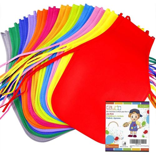  [아마존베스트]Caydo 24 Pieces 12 Colors Childrens Artists Fabric Aprons for Kitchen, Classroom, Community Event, Crafts and Art Painting Activity