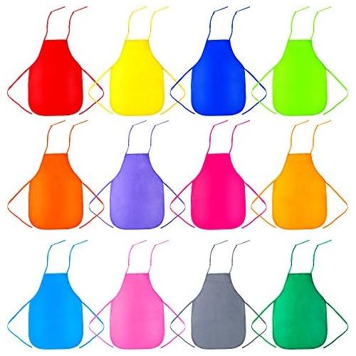  [아마존베스트]Caydo 12 Pieces 12 Colors Childrens Artists Fabric Aprons for Kitchen, Classroom, Community Event, Crafts and Art Painting Activity