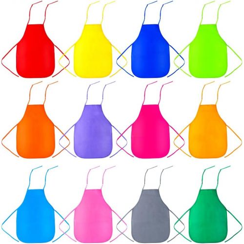  [아마존베스트]Caydo 12 Pieces 12 Colors Childrens Artists Fabric Aprons for Kitchen, Classroom, Community Event, Crafts and Art Painting Activity