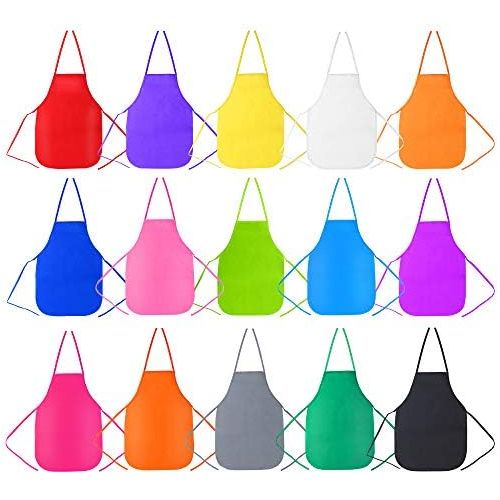  [아마존베스트]Caydo 15 Pieces Middle Size Kids Painting Apron for Ages 5 to 10, in Kitchen, Classroom, Community Event, Crafts and Art Painting Activity, 15 Colors