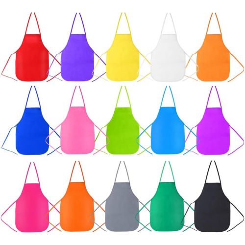  [아마존베스트]Caydo 15 Pieces Middle Size Kids Painting Apron for Ages 5 to 10, in Kitchen, Classroom, Community Event, Crafts and Art Painting Activity, 15 Colors