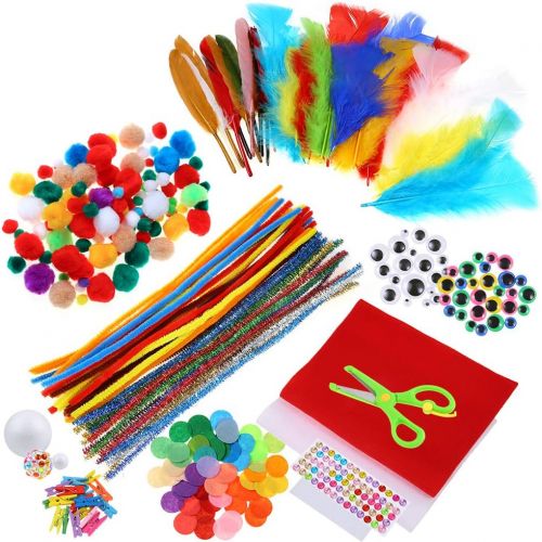  [아마존베스트]Caydo Art and Craft Kit Supplies Include Pipe Cleaners, Pom Poms, Feather and Felt, Foam Balls for Kids and Toddlers Age 4 5 6 7 8 9