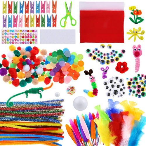  [아마존베스트]Caydo Art and Craft Kit Supplies Include Pipe Cleaners, Pom Poms, Feather and Felt, Foam Balls for Kids and Toddlers Age 4 5 6 7 8 9