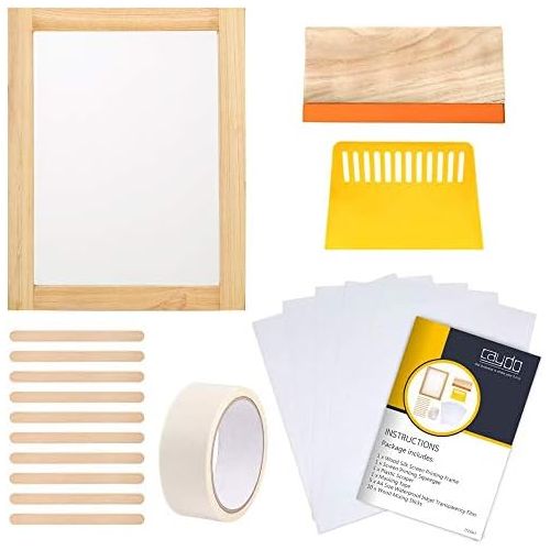  Caydo 20 Pieces Screen Printing Starter kit Include Instructions, 10 x 14 Inch Wood Silk Screen Printing Frame with 110 White Mesh, Screen Printing Squeegees, Inkjet Transparency F