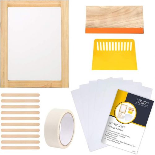  Caydo 20 Pieces Screen Printing Starter kit Include Instructions, 10 x 14 Inch Wood Silk Screen Printing Frame with 110 White Mesh, Screen Printing Squeegees, Inkjet Transparency F