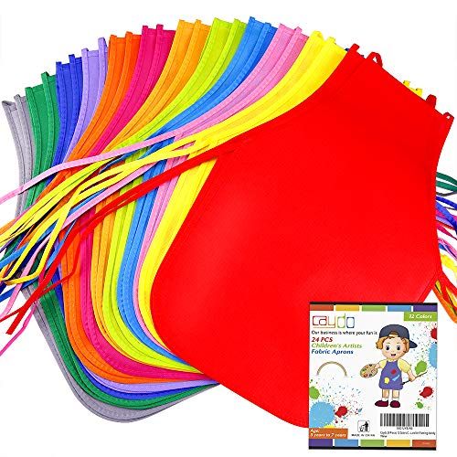  [아마존베스트]Caydo 24 Pieces 12 Colors Childrens Artists Fabric Aprons for Kitchen, Classroom, Community Event, Crafts and Art Painting Activity