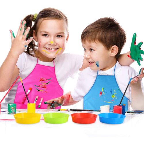  [아마존베스트]Caydo 4 Pieces Water Resistant Kids Painting Aprons for Aged 5 to 10, Middle Size Kid Aprons with 3 Roomy Pockets in Classroom, Crafts and Art Painting Activity