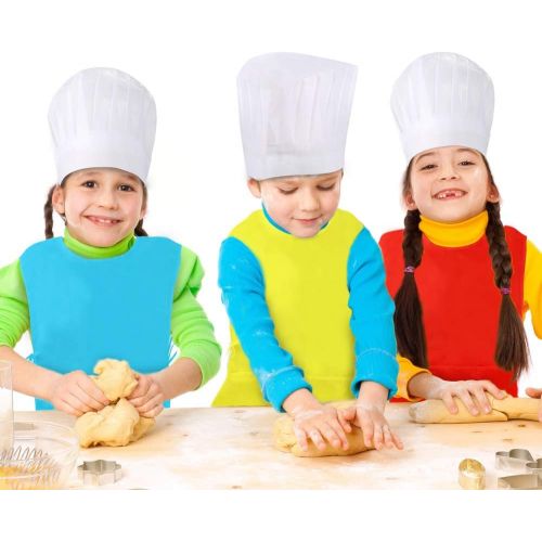  [아마존베스트]Caydo 3 Pieces Water Resistant Childrens Art Smock Middle Size with 3 Roomy Pocket, Painting Apron for Kids 6 to 10 Years