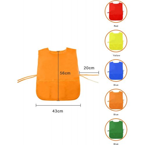  [아마존베스트]Caydo Pack of 5 Kids Art Smocks, Children Reusable Water Resistant Artist Painting Aprons with 3 Roomy Pockets for Classroom, Community Event, Art Painting Activity-Safe Clean