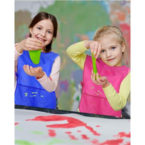  [아마존베스트]Caydo Pack of 5 Kids Art Smocks, Children Reusable Water Resistant Artist Painting Aprons with 3 Roomy Pockets for Classroom, Community Event, Art Painting Activity-Safe Clean