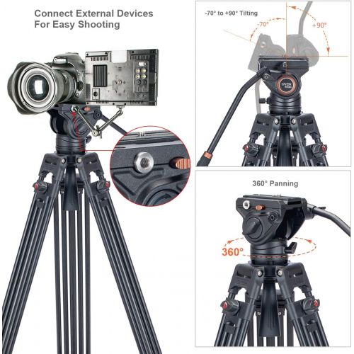  Video Tripod System, Cayer BV30L 72 inch- Professional Heavy Duty Aluminum Twin Tube Tripod, K3 Fluid Head, Mid-Level Spreader, Max Loading 13.2 LB, DSLR Camcorder, Plus 1 Bonus Qu