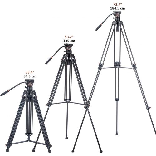  Video Tripod System, Cayer BV30L 72 inch- Professional Heavy Duty Aluminum Twin Tube Tripod, K3 Fluid Head, Mid-Level Spreader, Max Loading 13.2 LB, DSLR Camcorder, Plus 1 Bonus Qu