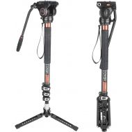 [아마존베스트]Cayer CF34 Carbon Fiber Camer Monopod Kit, 71 inch Professional Telescopic Video Monopods with Video Fluid Head and Folding Support Base for DSLR Video Cameras Camcorders, Plus 1 E