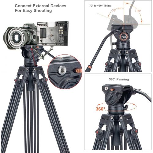  [아마존베스트]Video Tripod System, Cayer BV30L 72 Inch - Professional High Performance Aluminium Double Tube Tripod, K3 Fluid Head, Middle Spreader, 13.2 LB, DSLR Camcorder, Plus 1 Bonus Quick R