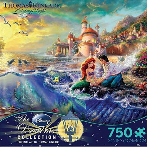  Ceaco 750 Piece Thomas Kinkade Disney Collection The Little Mermaid Jigsaw Puzzle & Thomas Kinkade The Disney Collection Beauty and The Beast Falling in Love Jigsaw Puzzle, 750 P