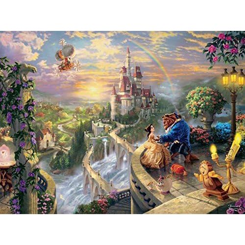  Ceaco 750 Piece Thomas Kinkade Disney Collection The Little Mermaid Jigsaw Puzzle & Thomas Kinkade The Disney Collection Beauty and The Beast Falling in Love Jigsaw Puzzle, 750 P