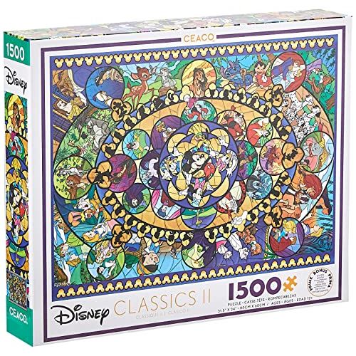  Ceaco Disney Classics II Oval Stained Glass Jigsaw Puzzle, 1500 Pieces, 5