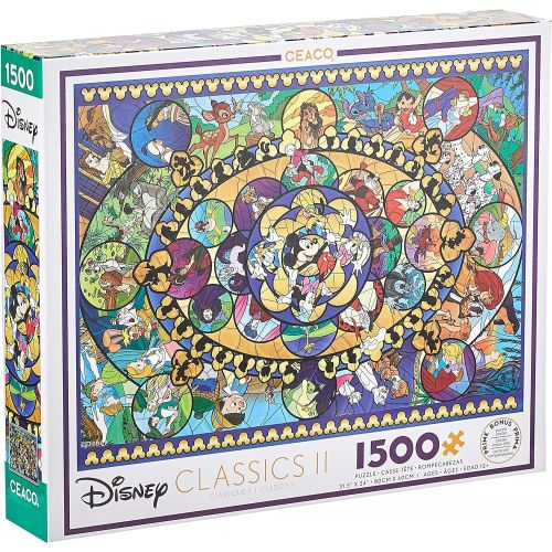  Ceaco Disney Classics II Oval Stained Glass Jigsaw Puzzle, 1500 Pieces, 5