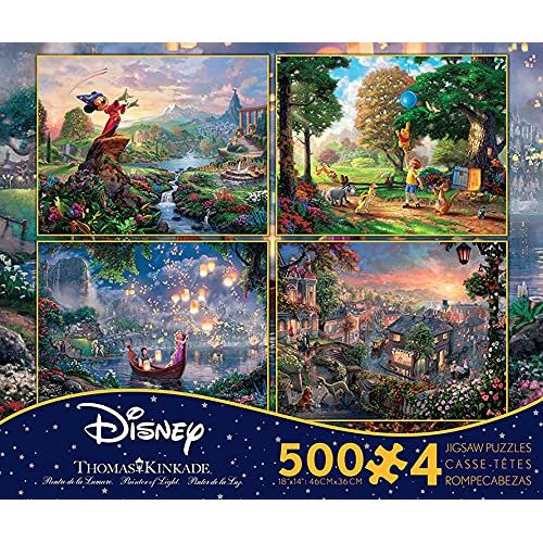  Ceaco THOMAS KINKADE FANTASIA LADY & THE TRAMP WINNIE THE POOH TANGLED DISNEY DREAMS COLLECTION 4 IN 1 JIGSAW PUZZLE SET 500 pieces