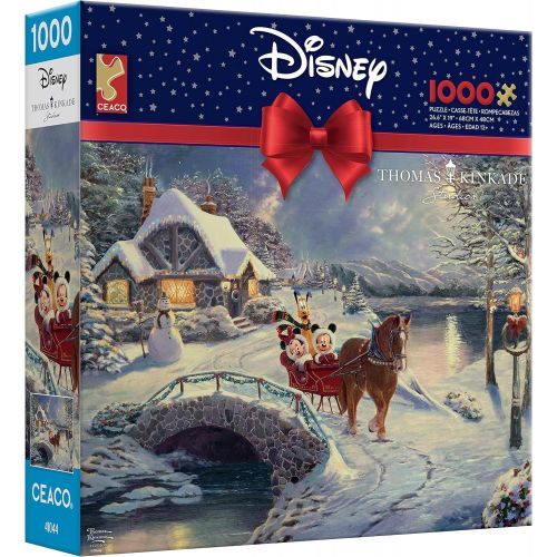  Ceaco Thomas Kinkade DisneyHoliday 1000 Piece Jigsaw Puzzle, Mickey & Minnie Sleigh Ride