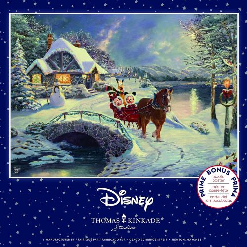  Ceaco Thomas Kinkade DisneyHoliday 1000 Piece Jigsaw Puzzle, Mickey & Minnie Sleigh Ride
