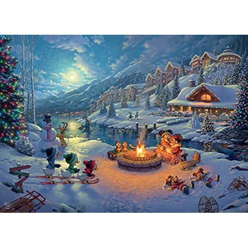  Ceaco - Thomas Kinkade Disney Holiday 1000 Piece Jigsaw Puzzle, Mickey and Minnie Christmas Lodge
