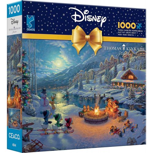  Ceaco - Thomas Kinkade Disney Holiday 1000 Piece Jigsaw Puzzle, Mickey and Minnie Christmas Lodge
