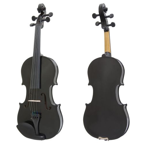  Mendini by Cecilio Mendini Full Size 44 MV-Black Solid Wood Violin wTuner, Lesson Book, Shoulder Rest, Extra Strings, Bow, 2 Bridges & Case, Metallic Black
