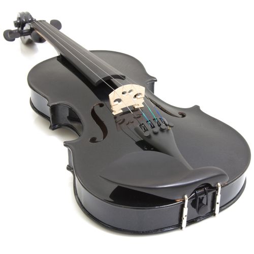  Mendini by Cecilio Mendini Full Size 44 MV-Black Solid Wood Violin wTuner, Lesson Book, Shoulder Rest, Extra Strings, Bow, 2 Bridges & Case, Metallic Black