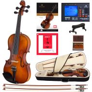 Cecilio Full Size 44 CVN-300 Ebony Fitted Solid Wood Violin wDAddario Prelude Strings, Lesson Book, Shoulder Rest and More
