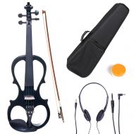 Cecilio 44 CEVN-1BK Solidwood Metallic Black ElectricSilent Violin with Ebony Fittings-Full Size