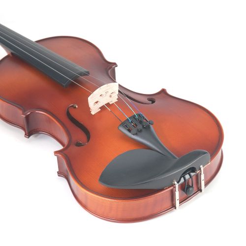  Mendini by Cecilio Full Size 44 MV300 Handcrafted Solid Wood Violin Pack with 1 Year Warranty, Shoulder Rest, Bow, Rosin, Extra Set Strings, 2 Bridges & Case, Satin Antique Finish